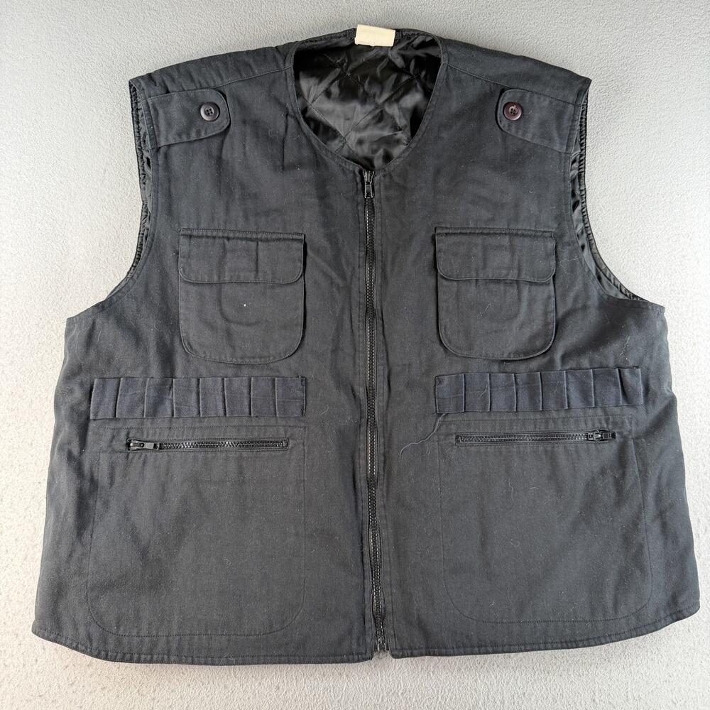 Unit 9 Men's Black Utility Vest Large Multi Pocket Quilted Lined Full Zip